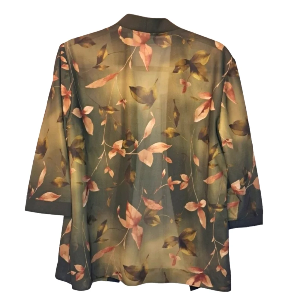 Sara Morgan Olive Green Floral Sheer Open Front Shrug Size Medium Petite - Picture 2 of 4